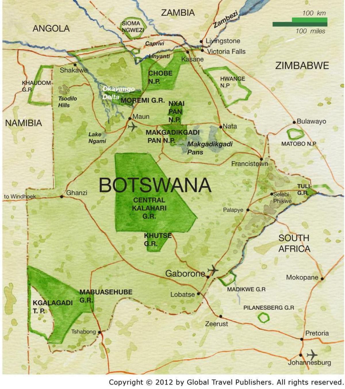 kort af Botswana leikur forða
