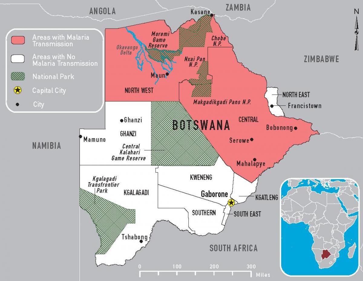 kort af Botswana malaríu