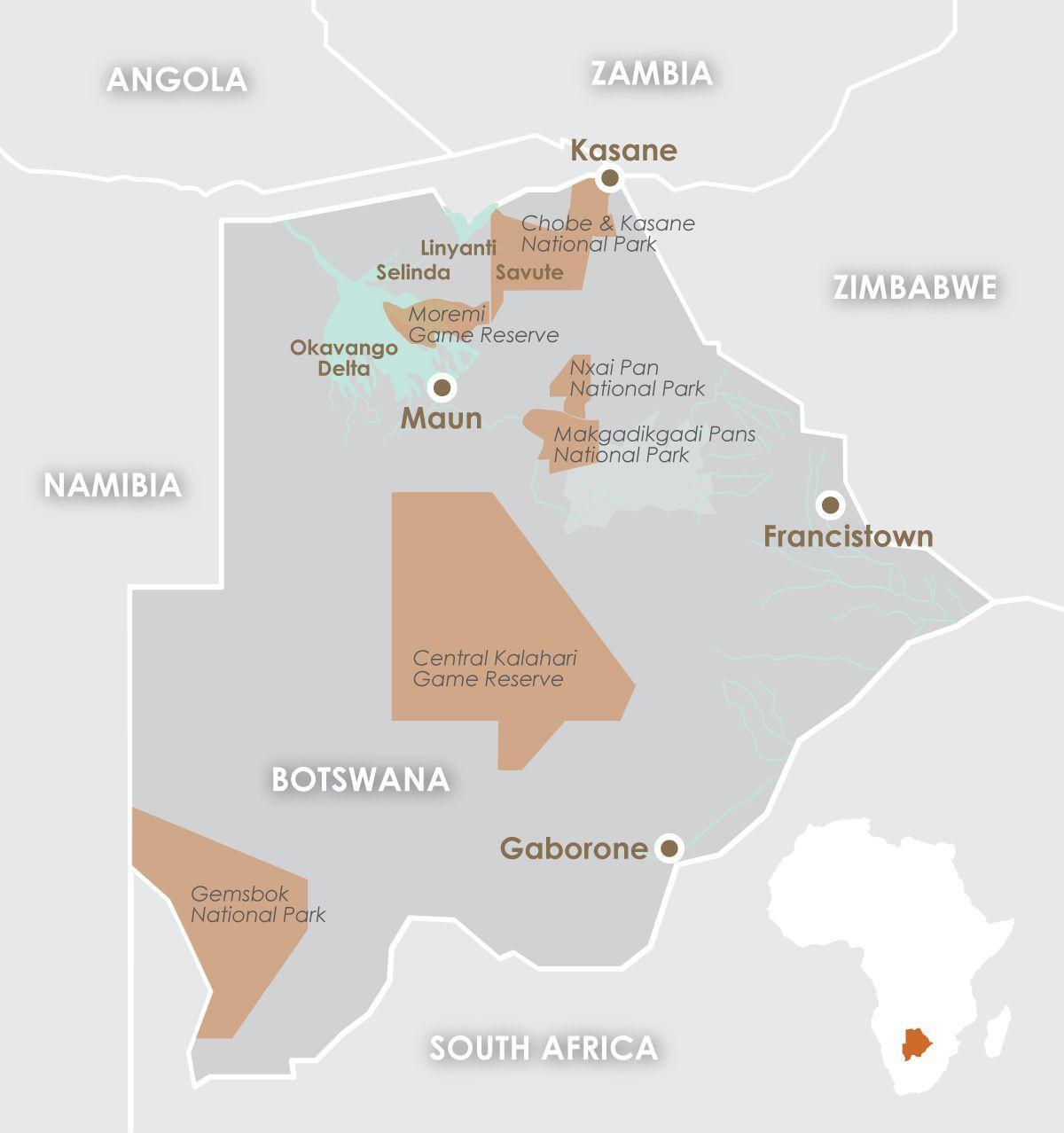 kort af maun Botswana